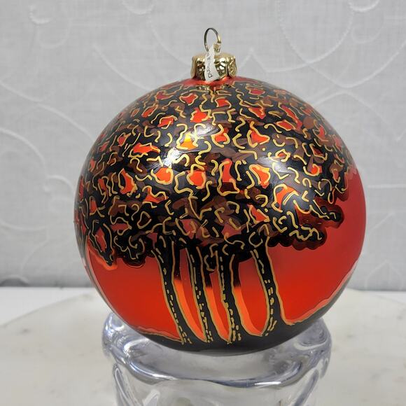 Vtg Poland Halloween Tree Ornament Orange Black Hand Painted Moon Trees Signed - Picture 14 of 16